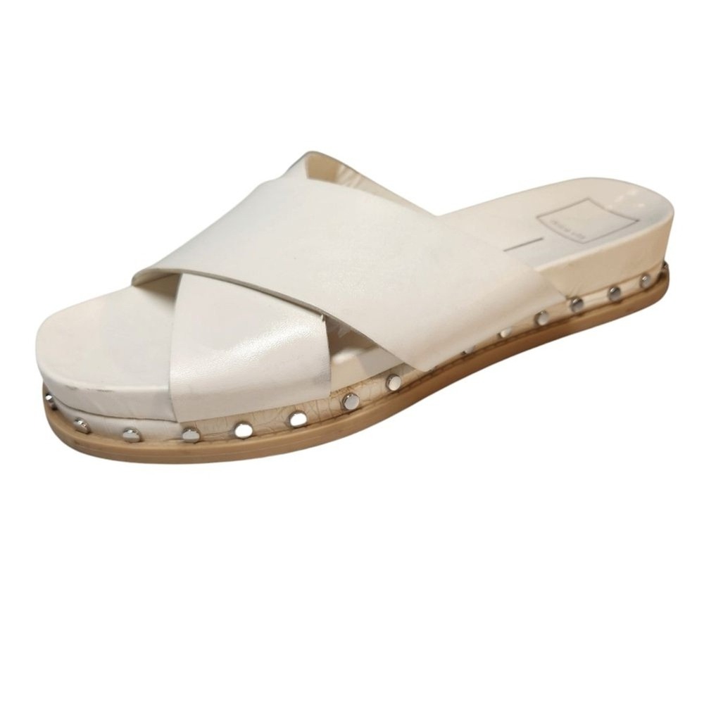 Dolce Vita Gracy White Studded Platform Sandal Criss Cross Slides 9.5 Beachy